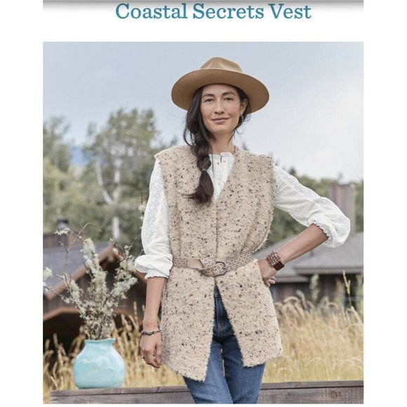 Sundance Open Front Tunic Vest Large Boucle Knit Made in Italy Coastals Secrets - Picture 2 of 12